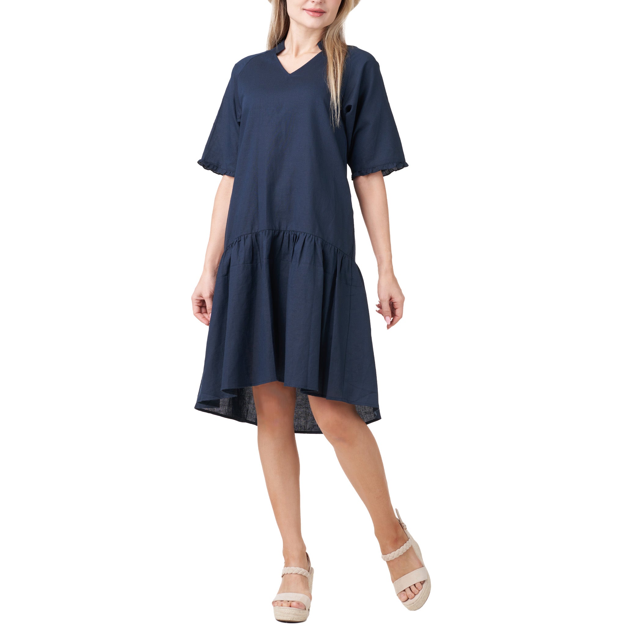 Anne Kelly Linen Ruffle Sleeves Dress – Yen's Studio