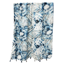 Load image into Gallery viewer, Indigo Bloom Tie-Dye Shawl

